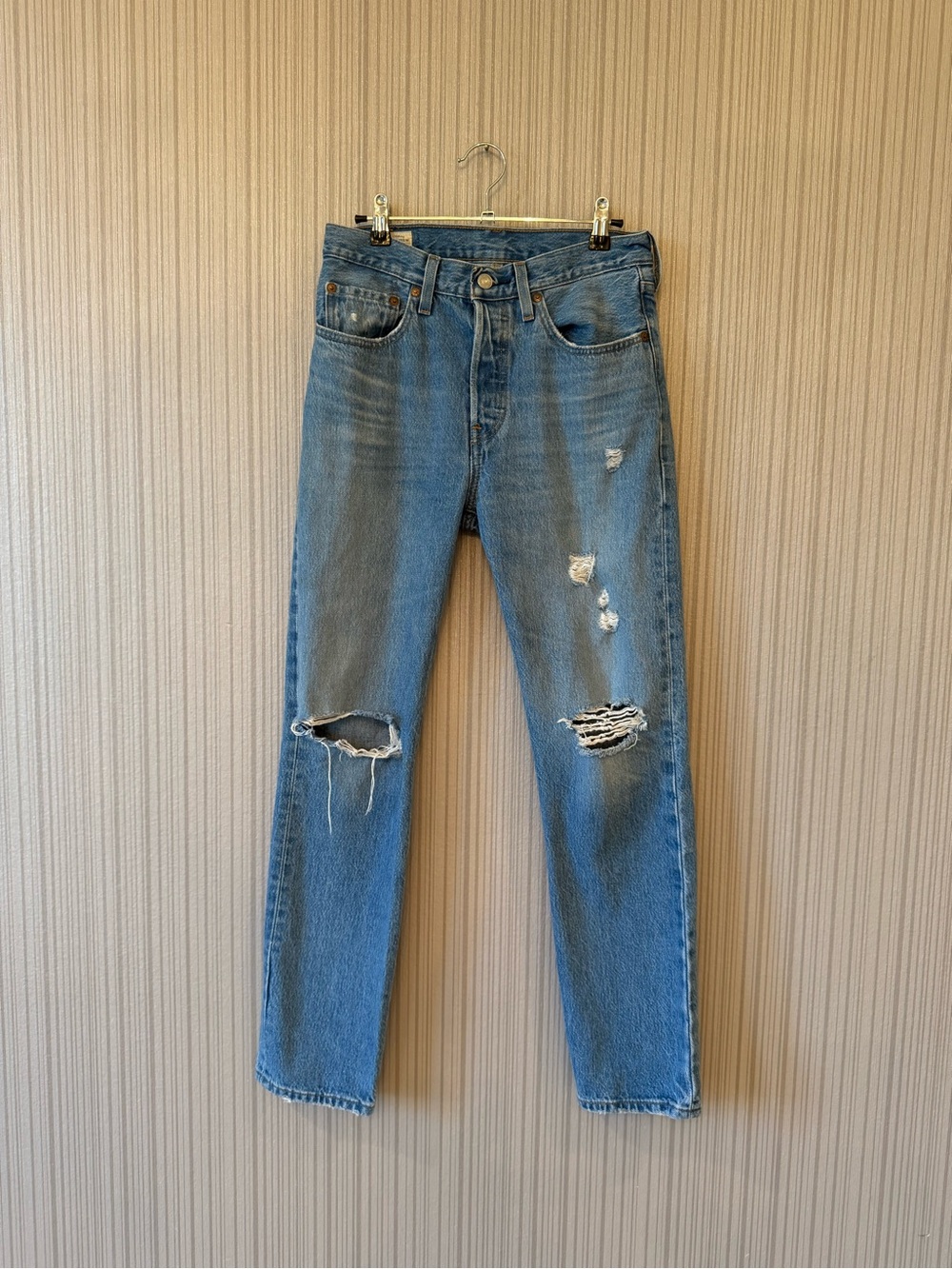 Levi's Light Blue Distressed Straight Jeans